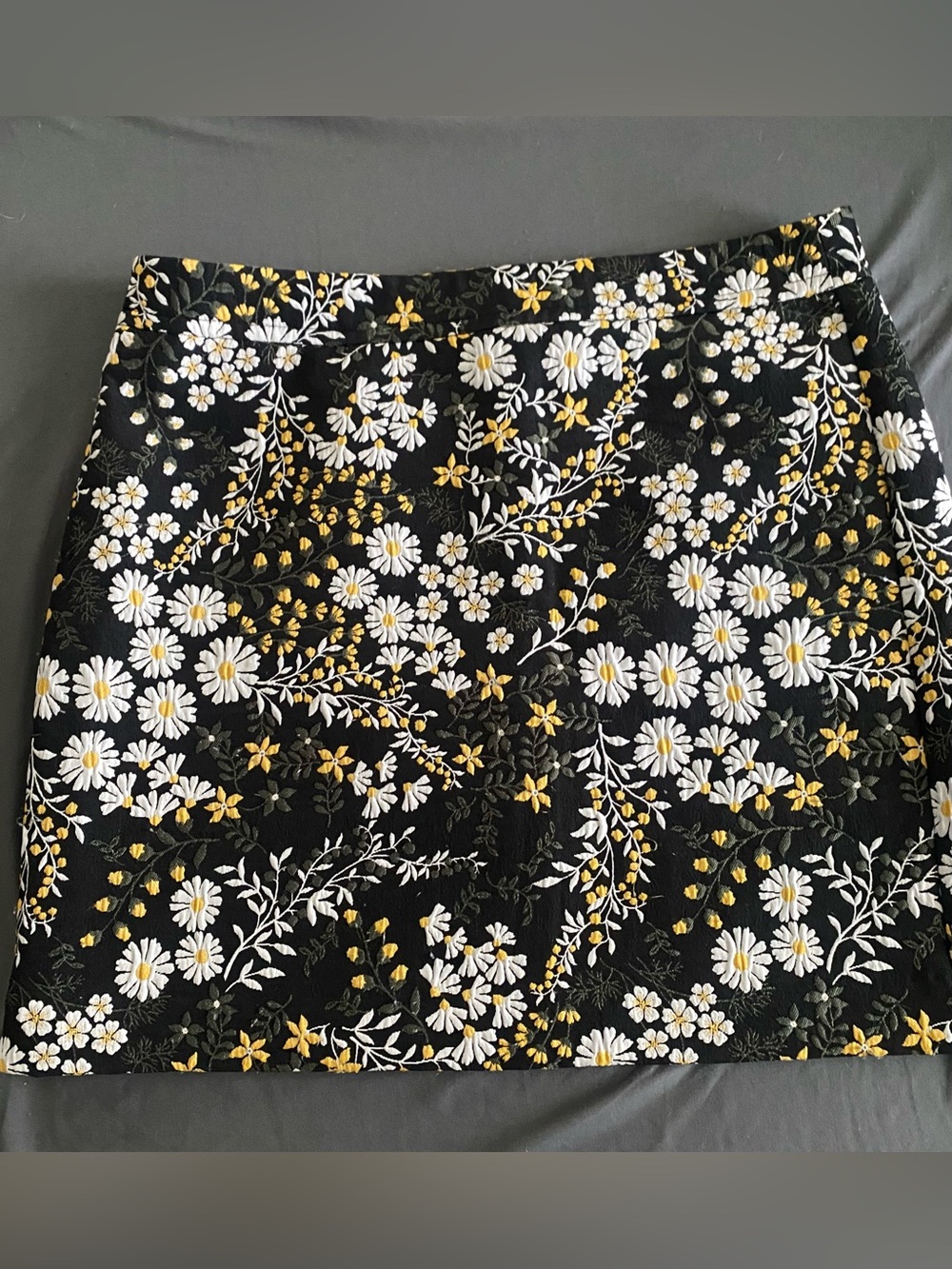 LOFT Black Mini Skirt with White & Yellow Floral Embroidery